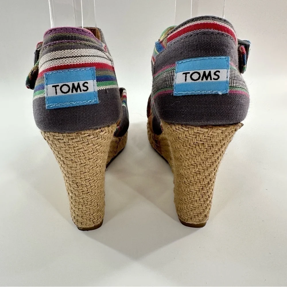 Toms womens size 5 platform wedges multicolored stripe canvas